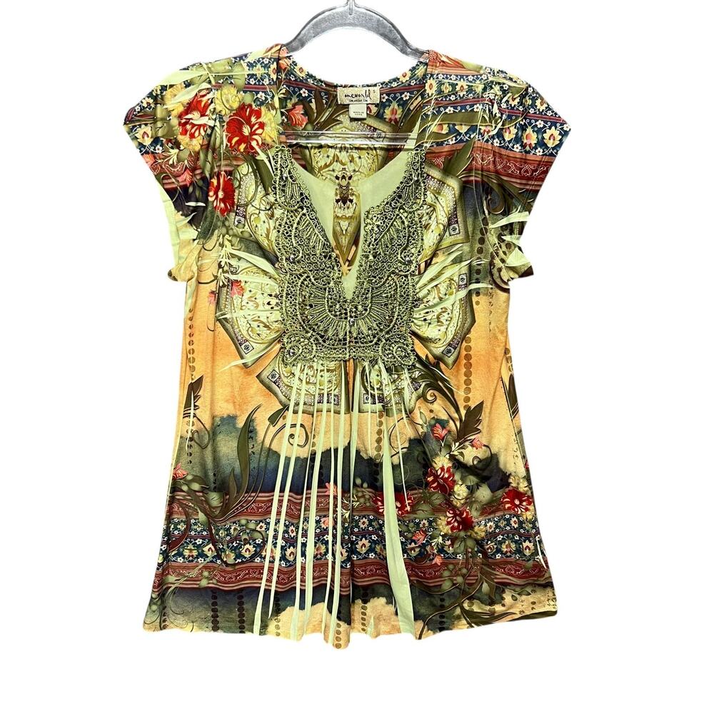 Y2K ONE WORLD Women Crochet Boho Tunic Top Sz S Hippie Goblin Fairy Earthy Artsy